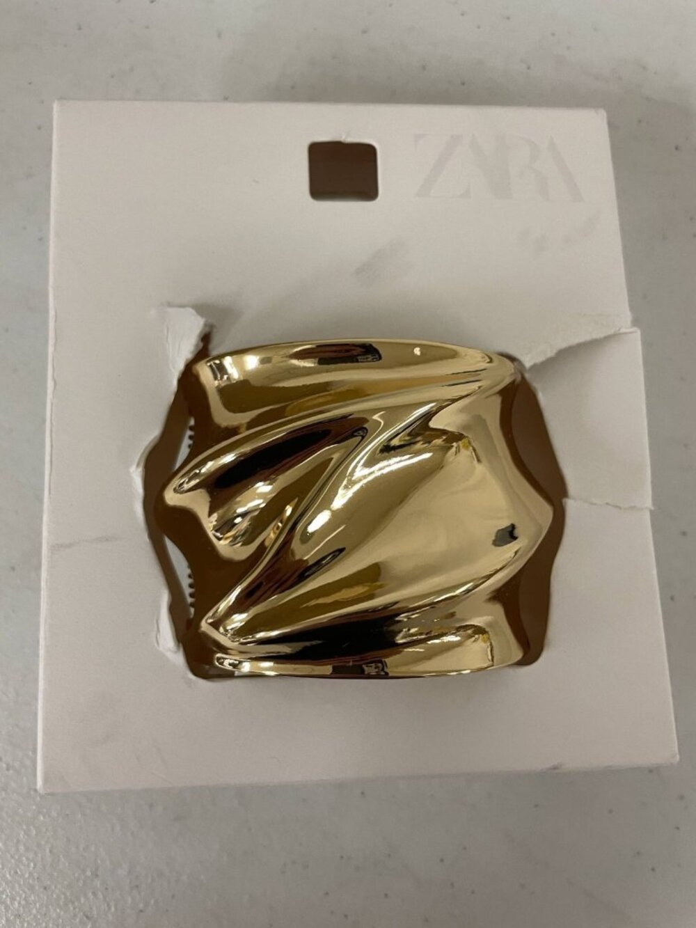 Zara Gold Tone Metal Cuff Bracelet Wide Abstract Textured Statement Jewelry New